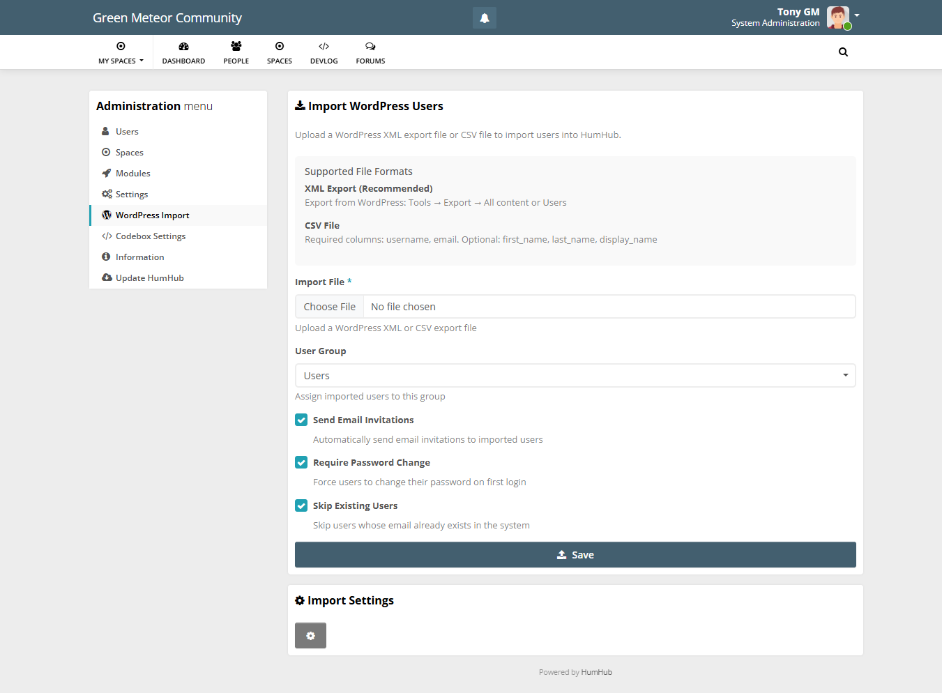 WordPress Import Screenshot